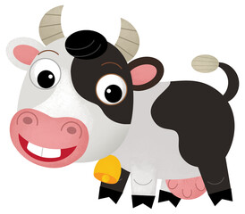 Cartoon happy scene with cow or bull farm ranch cattle is looking and smiling illustration for kids