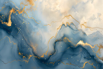 Abstract Blue and White Marble with Golden Glitch for Tile. abstract watercolor painted background. ligh blue with golden glitch marble background 