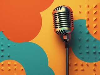 A stylish vintage microphone on a vibrant, colorful background representing creativity and artistic expression.