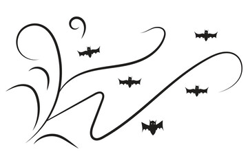 Wall Mural - 
set of Halloween Bats flourish swirls, hand-drawn fancy lines Calligraphy Ornament vine scroll decorative elements, black and white filigree curls, page decor wedding ornate holiday design element
