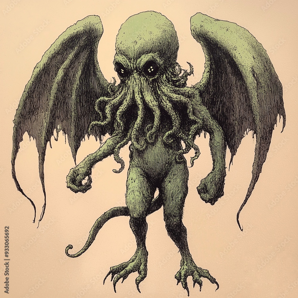 A monstrous, otherworldly being with tentacles, wings, and an ancient ...