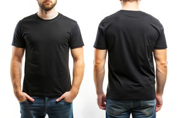 Wall Mural - Man in Black T-Shirt and Jeans Mockup. Front and back t-shirt design mock up.