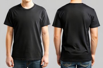 Blank Black T-Shirt Mockup on Male Model. Front and back t-shirt design mock up.