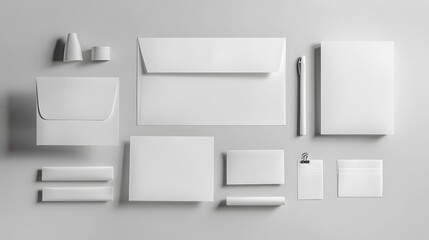 Wall Mural - Corporate stationery set mockup at white textured paper background. 