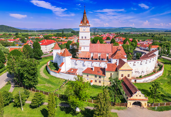 Harman, Romania. Beautiful springtime with medieval Honigberg Fortified Church in Transylvania built by Saxons.