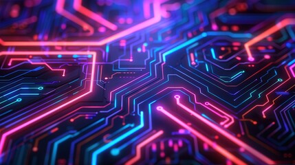 Wall Mural - neon circuitry on dark canvas, a vivid display of bright neon circuits illuminating a sleek, high-te