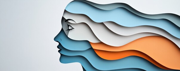 Wall Mural - Colorful paper cut-out portrait of a woman's profile with flowing hair