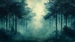 © Alpha - Mysterious forest, towering trees in mist, deep greens and blues, oil painting style, hand brush strokes creating depth and intrigue