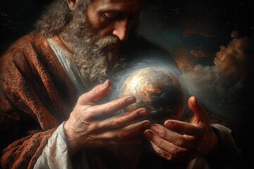 Divine creation: God shaping planet earth, showcasing the sacred process of the world’s origin and its religious significance in a powerful visual representation, in spiritual context.