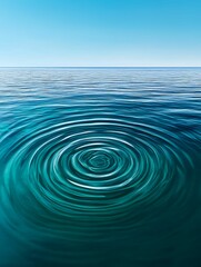 Wall Mural - calm water with concentric ripples, soft gradient from turquoise to deep blue, overhead view, color 
