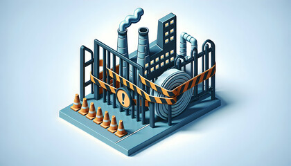 3d icon as safety tape and factory gate concept as safety tape paired with a factory gate representi