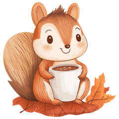 Wall Mural - cute squirrel cup of coffee