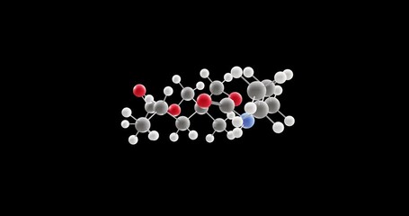 Poster - Tybamate molecule, rotating 3D model of anxiolytic, looped video on a black background