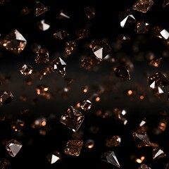 Wall Mural - Shimmering brown crystals floating in a dark space, seamless pattern background.