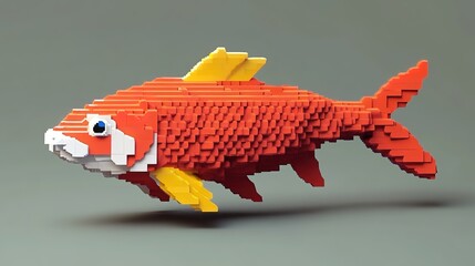 Wall Mural - 3D low-poly model of a red carp fish
