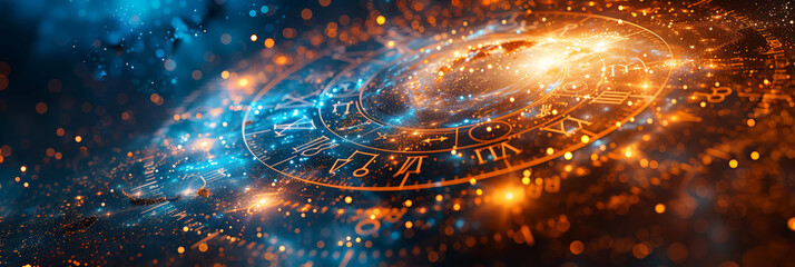 Wall Mural - astrological chart with glowing symbols and cosmic energy, perfect for horoscopes or mysticism theme