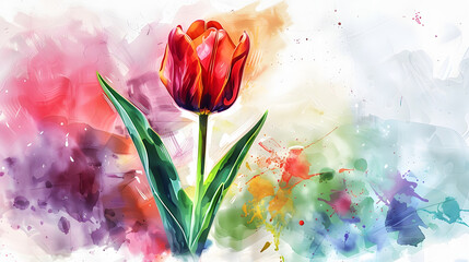 Wall Mural - Tulip watercolor art drawing style