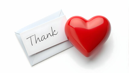 3d Flat icon as Heart and a thank you card symbolizing heartfelt thanks with ample space for text. concept as A heart icon and a thank you card representing heartfelt thanks with blank space for writi