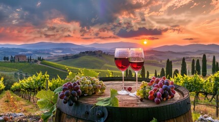 Wall Mural - Tuscan Sunset with Wine