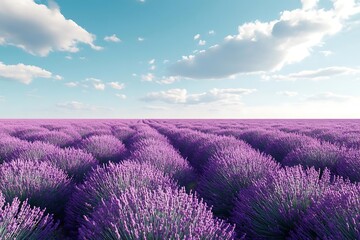 Canvas Print - Lavender Field with Blue Sky and Clouds Photo