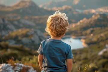 Canvas Print - Generative AI illustration of a charming cute kid exploring the world