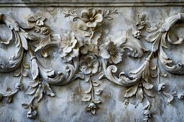 Wall Mural - Marble wall with flowers neoclassicism sculpture element generative ai