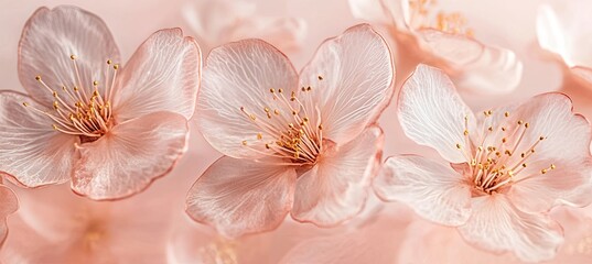 Wall Mural - A close up of three pink flowers with gold centers