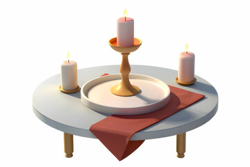 3d Flat icon as Table setting and a candle symbolizing romantic dining with ample space for text. concept as A romantic table setting with a candle representing the ambiance of romantic dining in rest