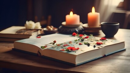 Wall Mural - A beautiful book on table 