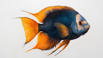 Wall Mural -  A blue-orange fish drawing against a white backdrop, featuring a black head stripe