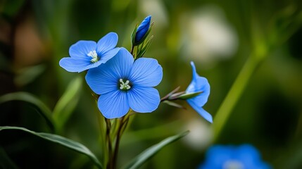  A few blue blooms atop a verdant plant teeming with numerous small blue blossoms