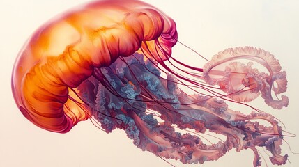 Poster -  A tight shot of a jellyfish in water, surrounded by a light blue sky