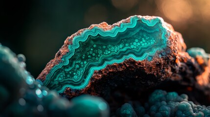 Wall Mural -  A tight shot of coral, adorned with water droplets on its surface, against a softly blurred background