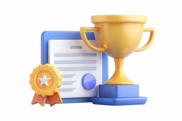 3d Flat icon as Trophy and a thank you certificate symbolizing recognition and thanks with ample space for text. concept as A trophy and a thank you certificate representing recognition and thanks wit