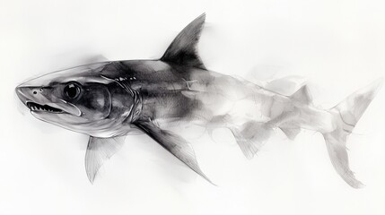 Sticker -  A black-and-white image of a fish with its mouth agape