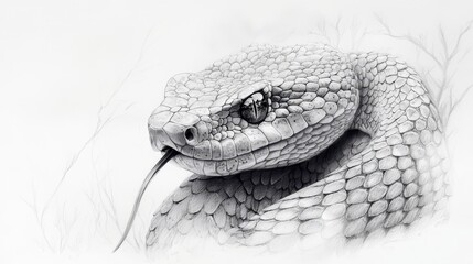  A depiction of a snake's head with its tongue extended and wide-open eyes