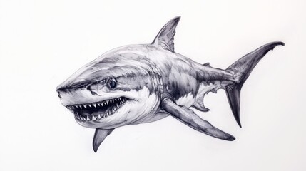 Canvas Print -  A drawing of a great white shark with a broad grin and an open mouth