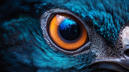 Canvas Print -  A detailed image of a bird's eye, displaying a blue and orange pattern around its outer rim