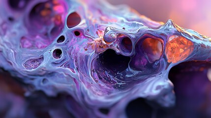 Wall Mural -  A tight shot of a purple substance with a red dot and a pink dot in its center