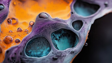 Canvas Print -  A tight shot of a purple-orange object, adorned with water droplets at its base