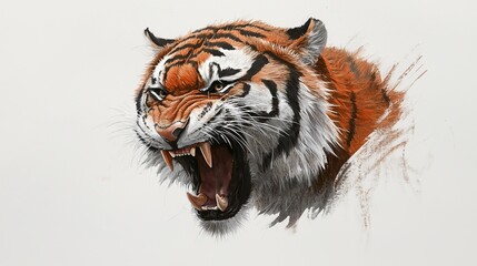 Wall Mural -  A close-up of a tiger's face with its mouth agape