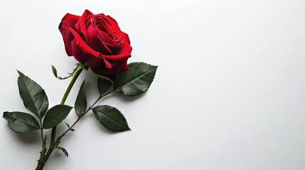 Wall Mural - Single Red Rose on White Background