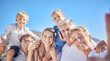 © Alex Shared/peopleimages.com - Portrait, selfie and big family for summer holiday, vacation and travel adventure. Happy children, parents and grandparents with smile, joy and seaside tourism for childhood bonding and outdoors fun