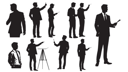 Teacher Silhouette with uniform in different poses against a white background