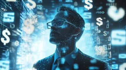 Digital Portrait of a Businessman in a Futuristic Setting.