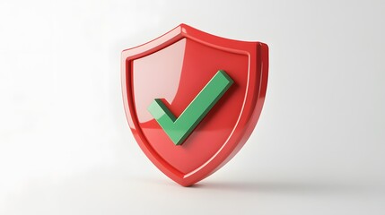 cartoon 3d Icon safety shield green check mark perspective . red symbol security safety icon. Green Checkmark in minimalistic style. 3d vector illustration. white background