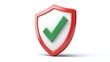 © Gary - cartoon 3d Icon safety shield green check mark perspective . red symbol security safety icon. Green Checkmark in minimalistic style. 3d vector illustration. white background