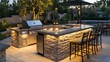 © adobestocker1 - A large outdoor kitchen with a grill and a bar