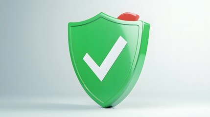 cartoon 3d Icon safety shield green check mark perspective . red symbol security safety icon. Green Checkmark in minimalistic style. 3d vector illustration. white background