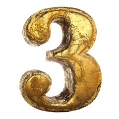 3d gold number 3 or letter three on white background